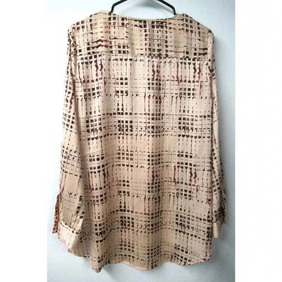 Apt 9 V Neck 3/4 Zip Front Long Sleeve Blouse Peach Stripe w/ Gold Accents Sz Lg - Picture 2 of 7